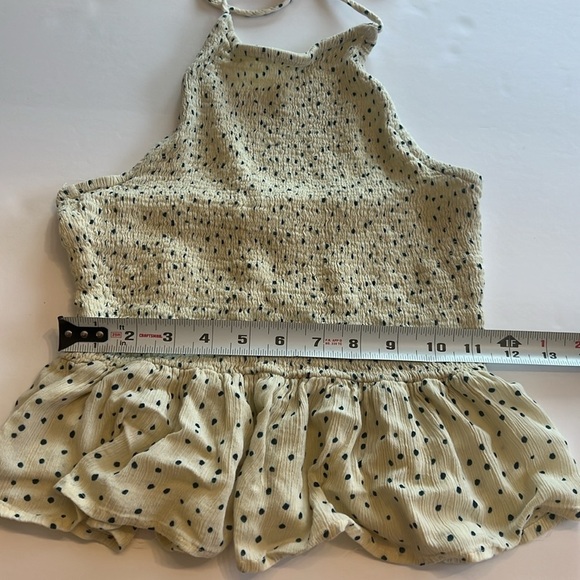 Patrons of Peace Polka Dot Halter Top Cream Navy Smocked Peplum Ruched Sx S - Picture 3 of 7